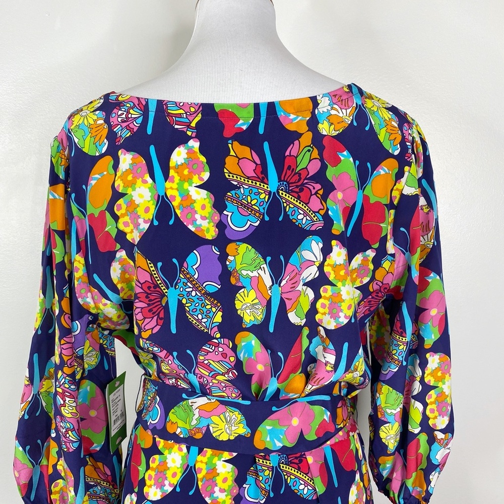 RARE NWT Lilly Pulitzer Bright Navy Out There Butterfly Silk Tunic Top XL - Picture 10 of 16